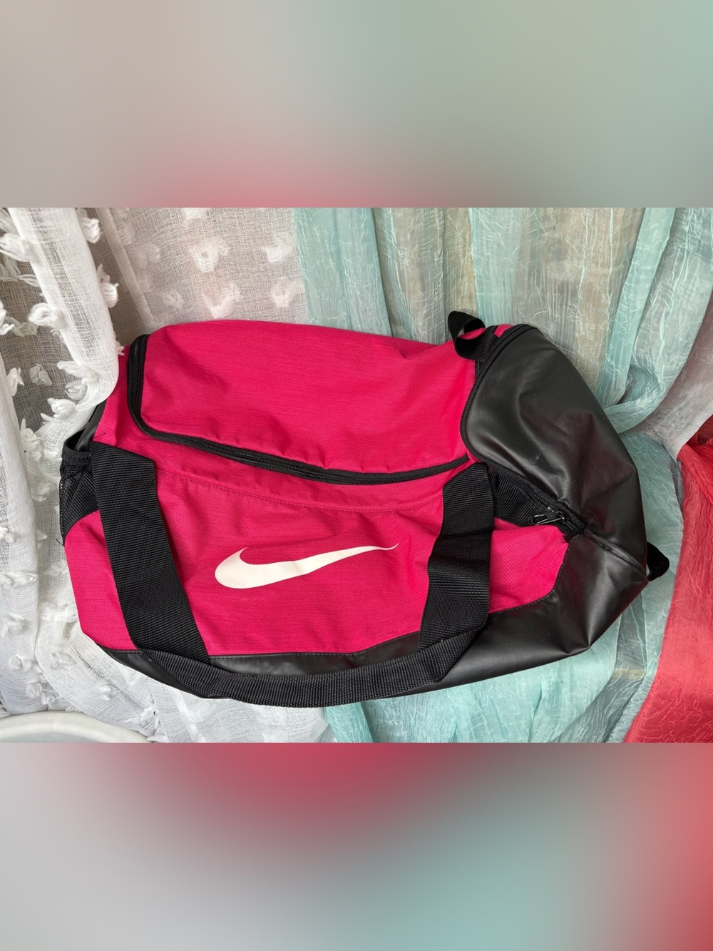 Nike Hot Pink Duffel with Black Trim and White Swoosh